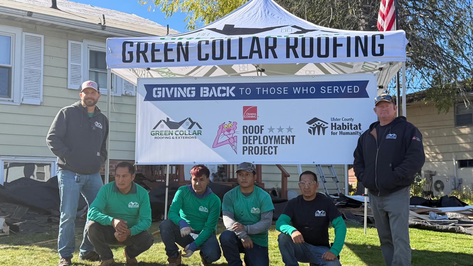 Green Collar Roofing team giving back through a roof donation for a veteran in Kingston New York
